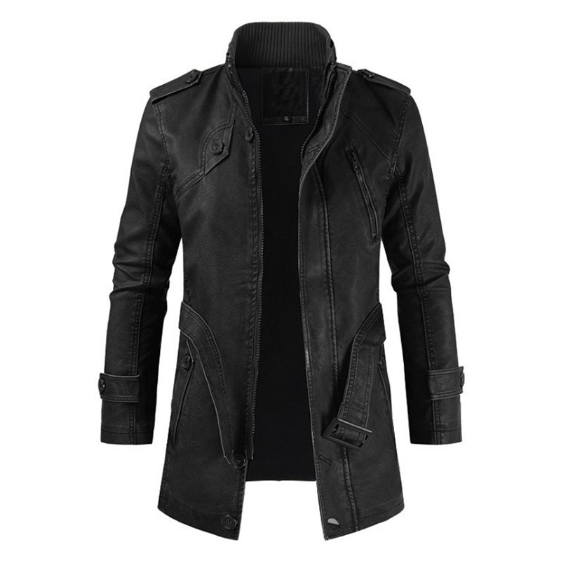 Men Motor Leather Jacket With Stand Collar Slim Cafe Racer Windproof ...