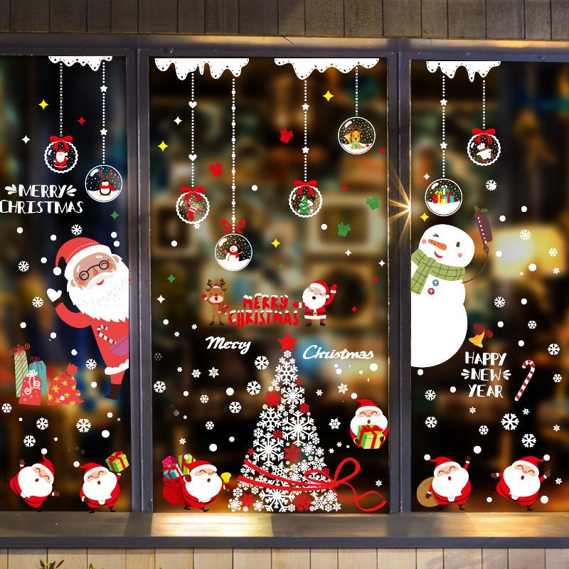 Christmas decorations storefront wall stickers glass window ...