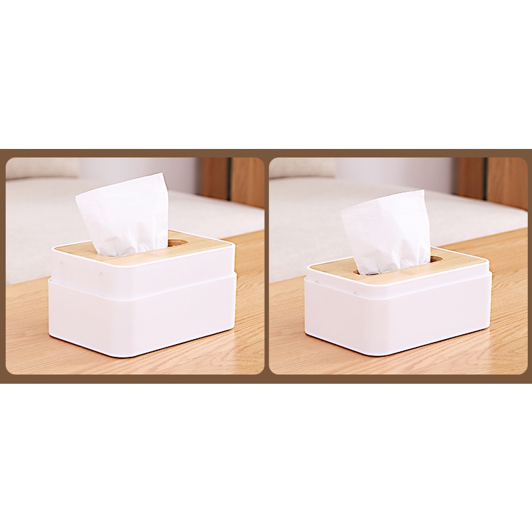 Modem Style Bamboo Cover Tissue Box Rectangular Liftable Plastic Paper ...