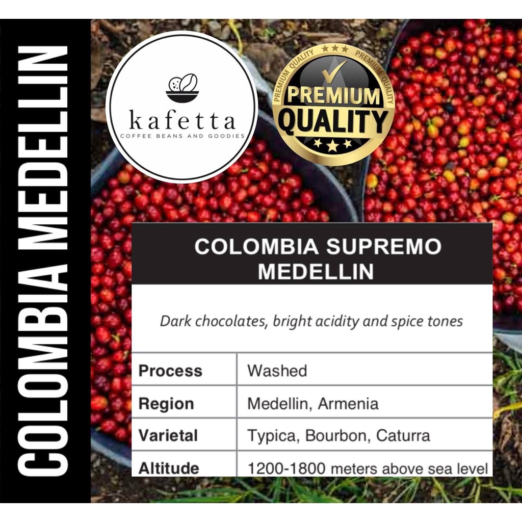 Kafetta COLOMBIA MEDELLIN Premium South American Coffee Beans or Ground