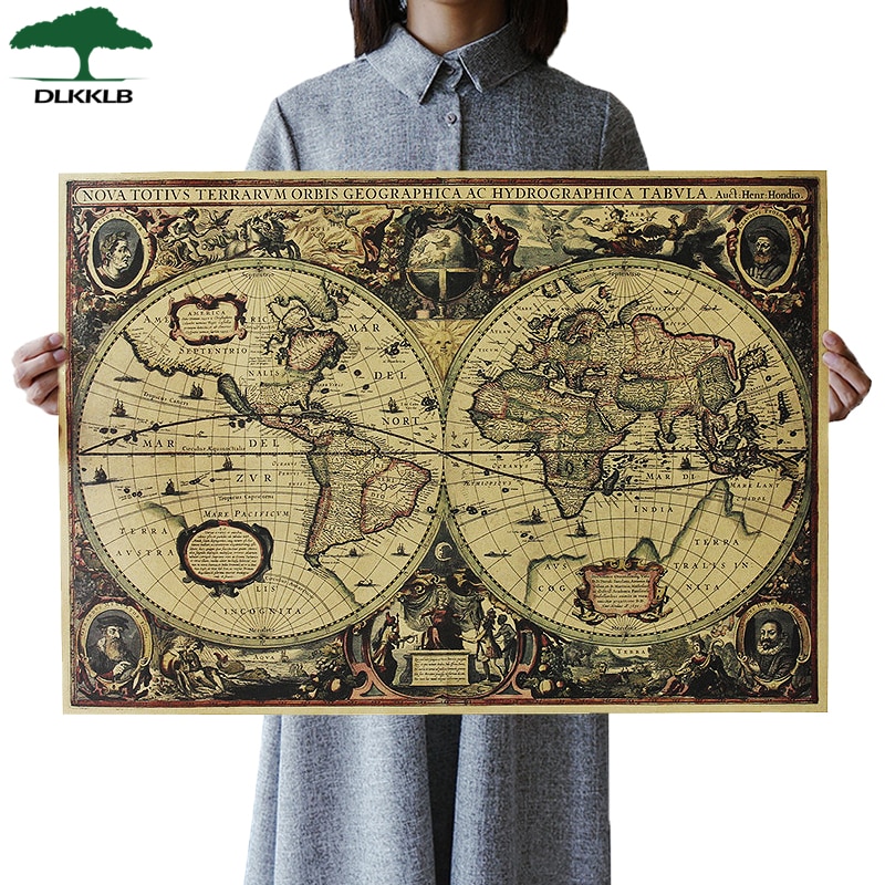 DLKKLB Retro World Map Nautical Map Poster Vintage Kraft Paper Chart ...