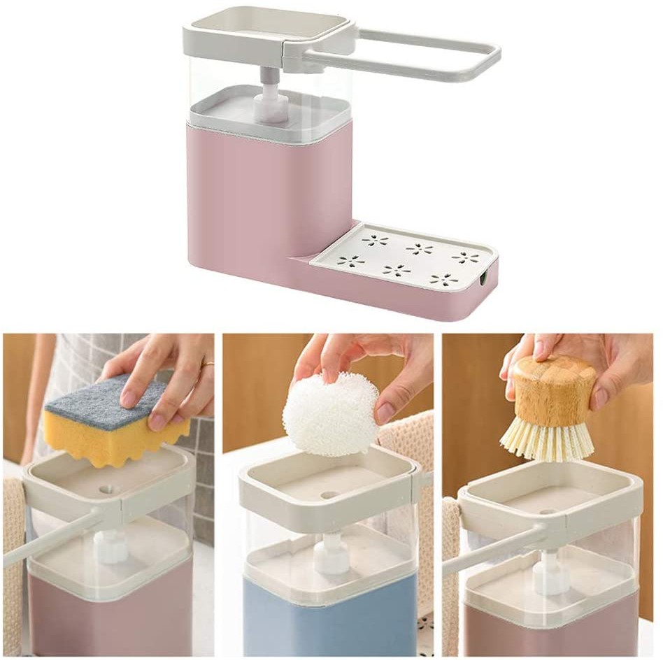 3 in 1 Soap Pump Dispenser Cleaning Liquid Container Sponge Holder ...