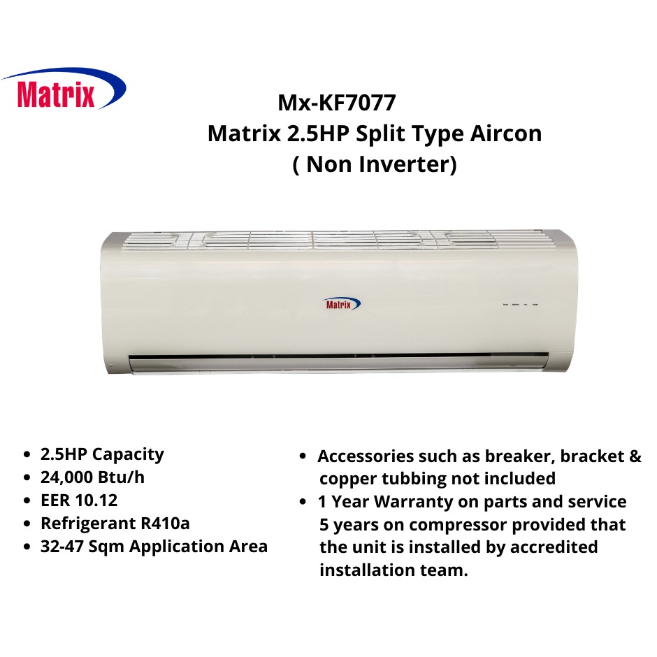 split type aircon matrix