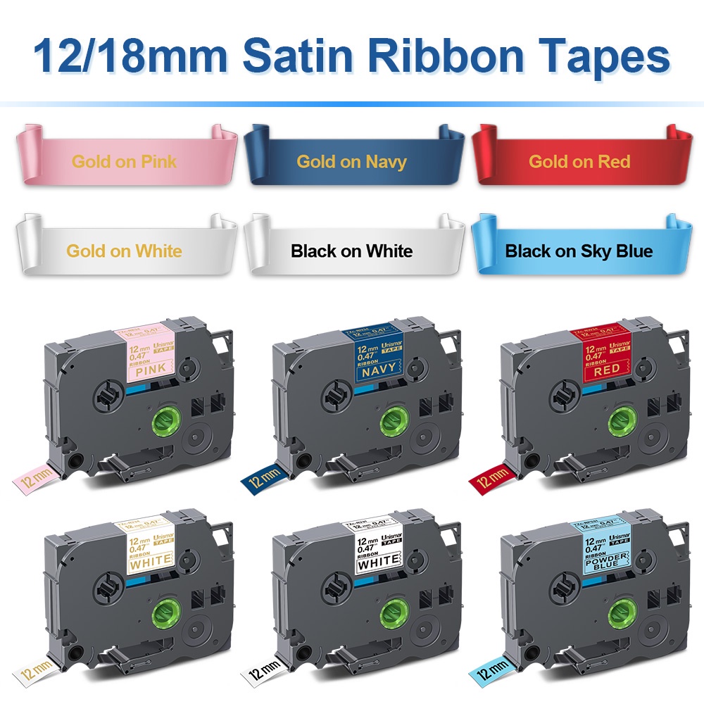 12mm 18mm Satin Ribbon Compatible with Brother TZe Tape Non Adhesive ...