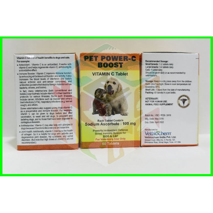Pet Power C Boost Vitamin C Tablet Cats & Dogs 100g Sodium Ascorbate