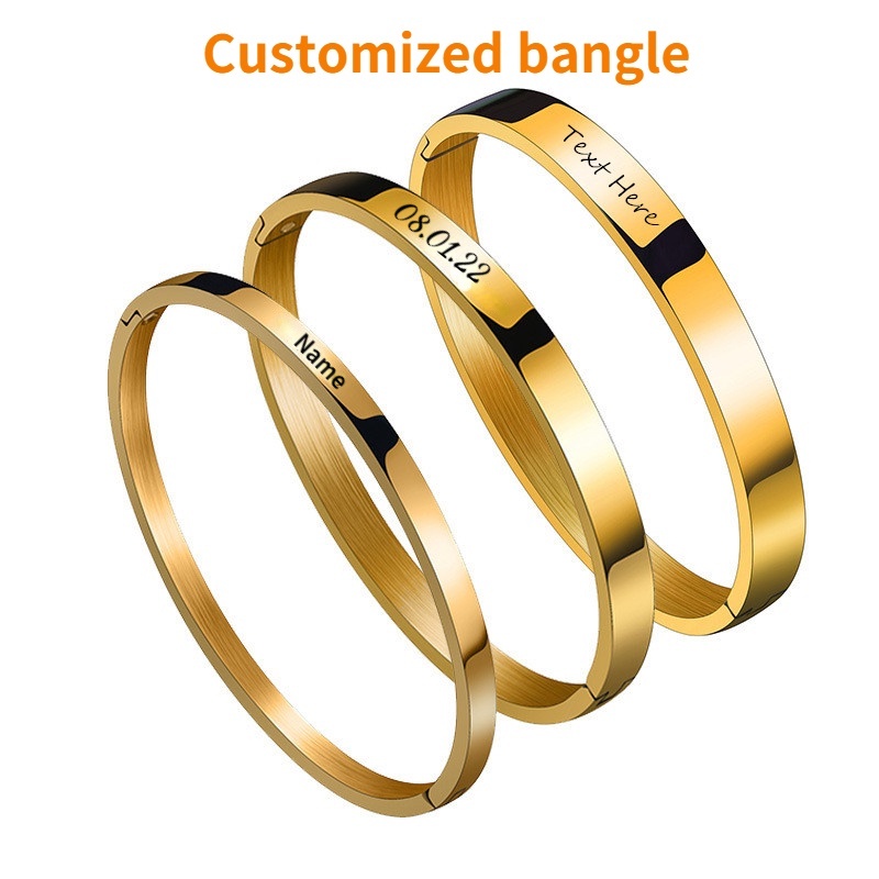 Personalized Custom Engraved Name Date Bangle For Women Men,Stainless ...