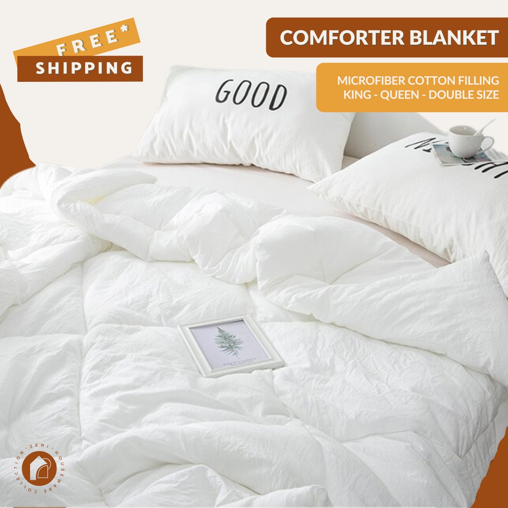 （hot）ZENI Plain White Cotton Comforter Blanket with Foam / Duvet Filler