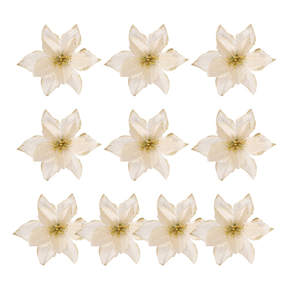 10Pcs 13cm Big Flower Head Glitter Artificial Silk Flower Christmas Tree Ornament DIY Christmas