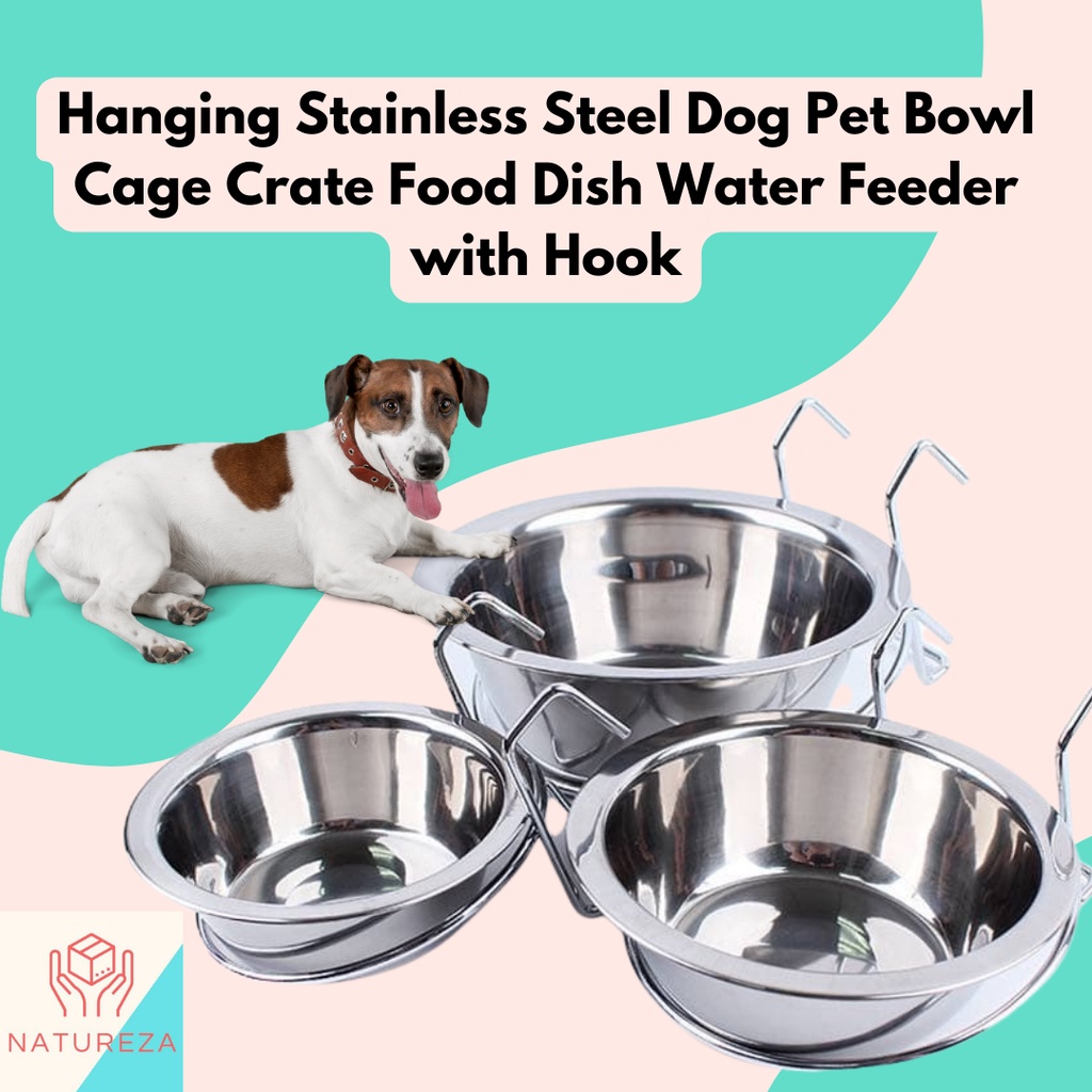 Hanging Stainless Steel Dog Pet Bowl Cage Crate Food Dish Water Feeder with  Hook