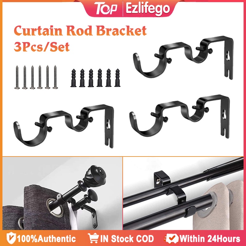 3Pcs/Set Double Rod Curtain Rod Holder With Screw Heavy Duty Curtain