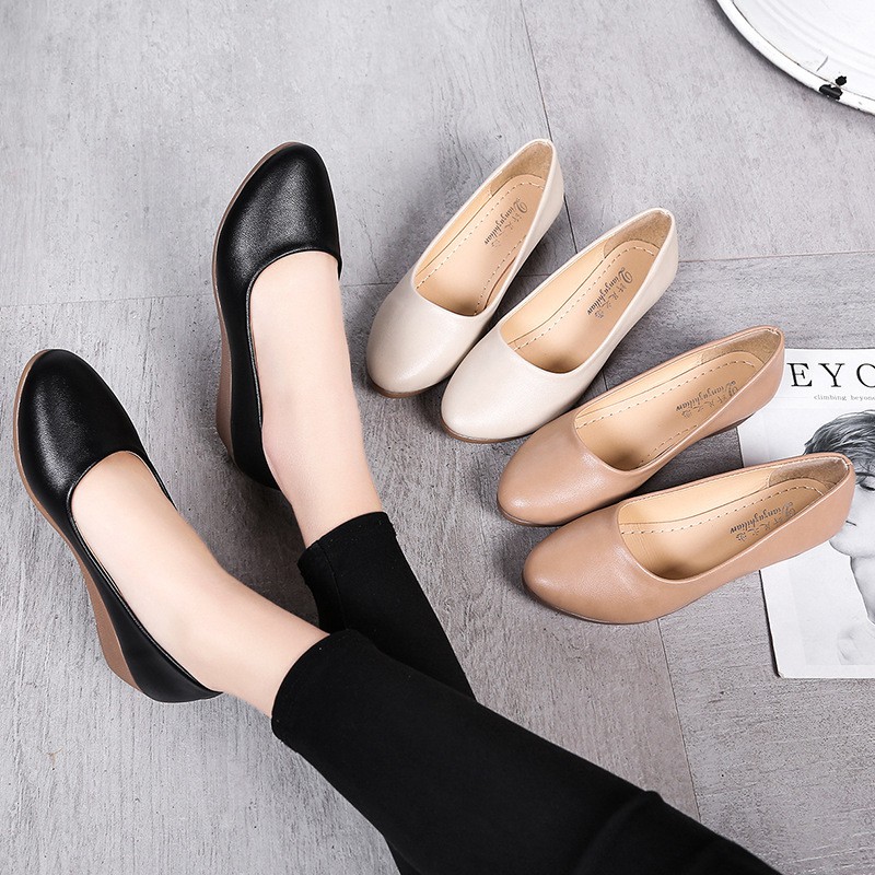 [JSJK] korean wedge leather mother shoes office black shoes for women ...