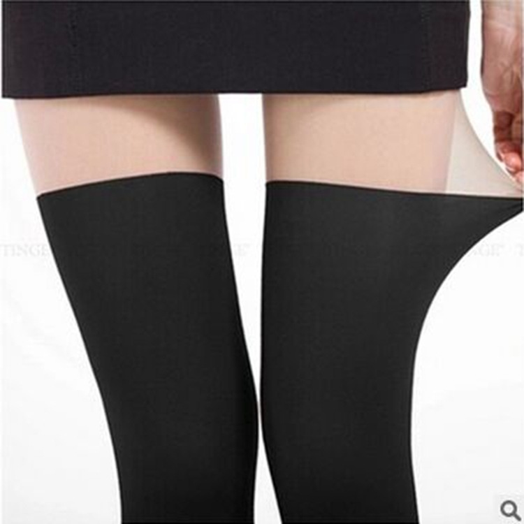 Spot Preppy Style Authentic And Fake Perfect Stitching Fake Thigh High Pantyhose Women S Black