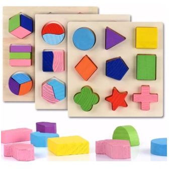 Wooden Puzzle Geometric Shapes 3D Puzzles Montessori Toys Sorting Math ...