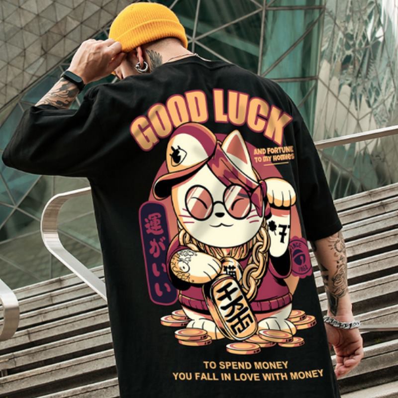 Chinese Lucky Cat Traditional nation Printed Graphic Short Sleeves T Shirt Oversize Size Tee Shopee Philippines
