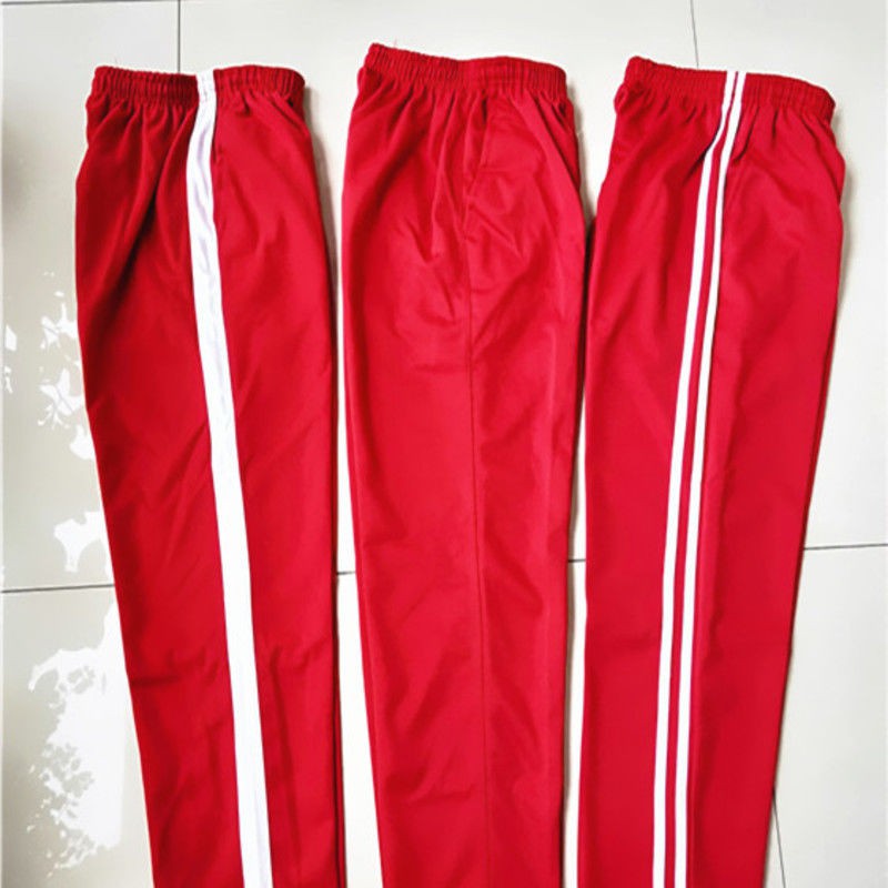 insBig red school uniform pants, feet pants, straight pants, elementary