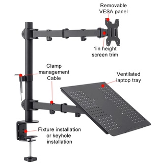 Monitor and Laptop Stand Mount with Tray for 14- 27 inch