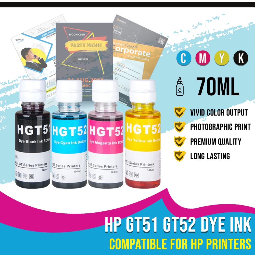 70ml Refill Dye Ink HP Ink (GT51 GT52) Compatible For HP Deskjet GT