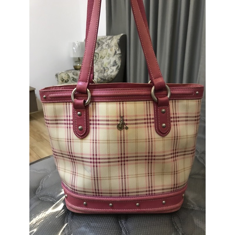 Preloved Beanpole Pink Checkered Bucket Bag Shopee Philippines