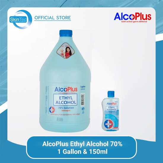 AlcoPlus Blue 70% Ethyl Alcohol (1 Gallon) & 1 Pc 150 Ml Ethyl Alcohol ...