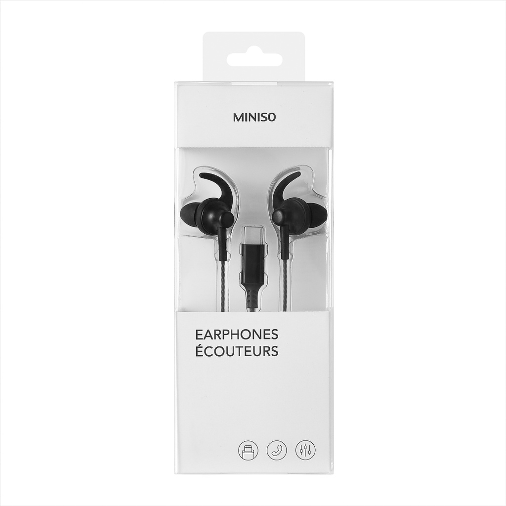Miniso Type C In-Ear Earphones Earbuds Headphone Type C Braided Half-In-Ear  Classic Metal Half