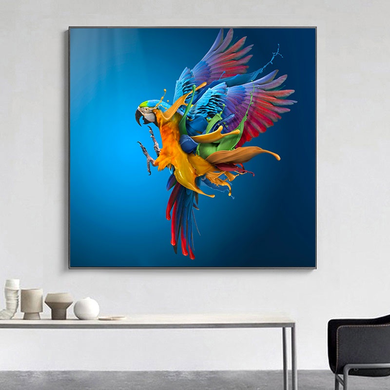 Colorful Flying Parrot Canvas Painting Abstract Art Macaw Posters