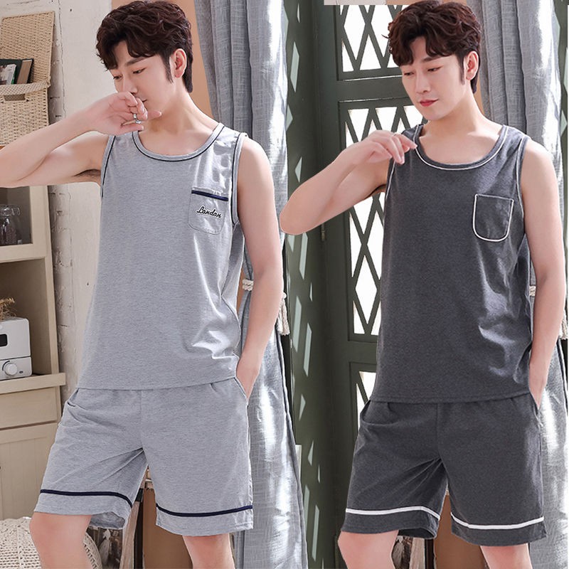 Plus Size Men's Pajamas Summer Sleeveless Tops+ Shorts Set Men Cotton  Sleepwear Nightwear Loose Pajama Terno Casual Suits Home Clothes Pyjamas  Set