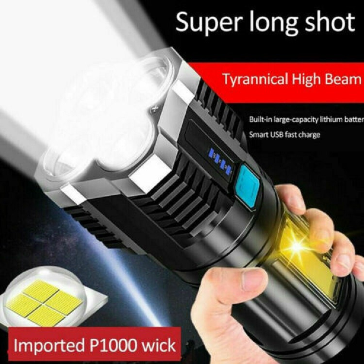 Super Bright Led Flashlight Multi-Function Rechargeable Light Cob Side ...