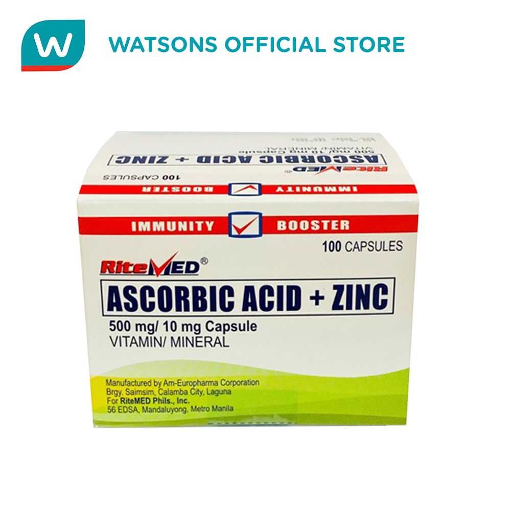 RITEMED Ascorbic Acid + Zinc 500mg 1 Capsule [SOLD PER PIECE] Shopee