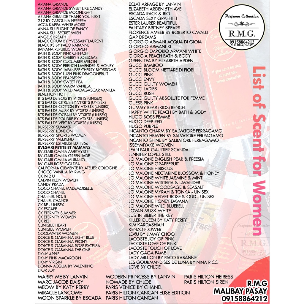 Prescripto perfume 2024 price list