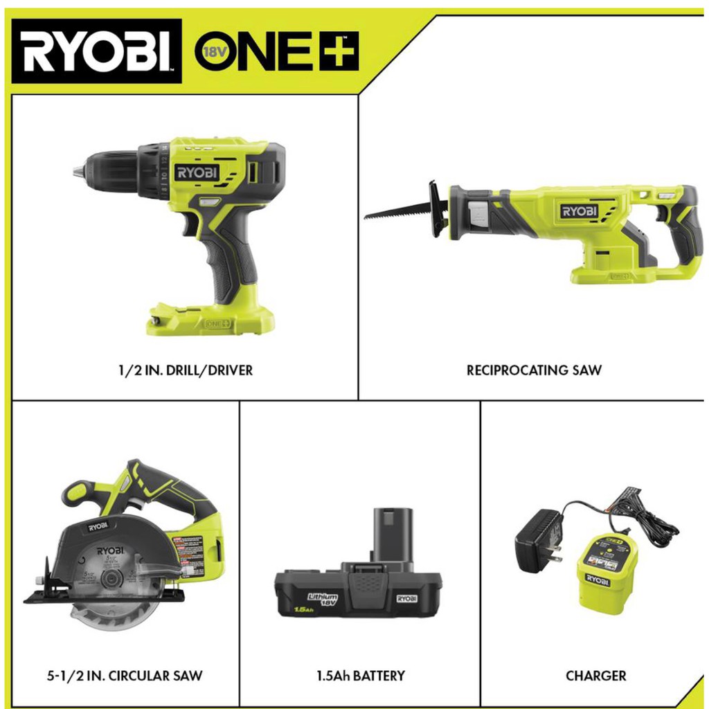 RYOBI 18V ONE+ Lithium-Ion Cordless 1/2-inch Compact Drill/Driver Kit