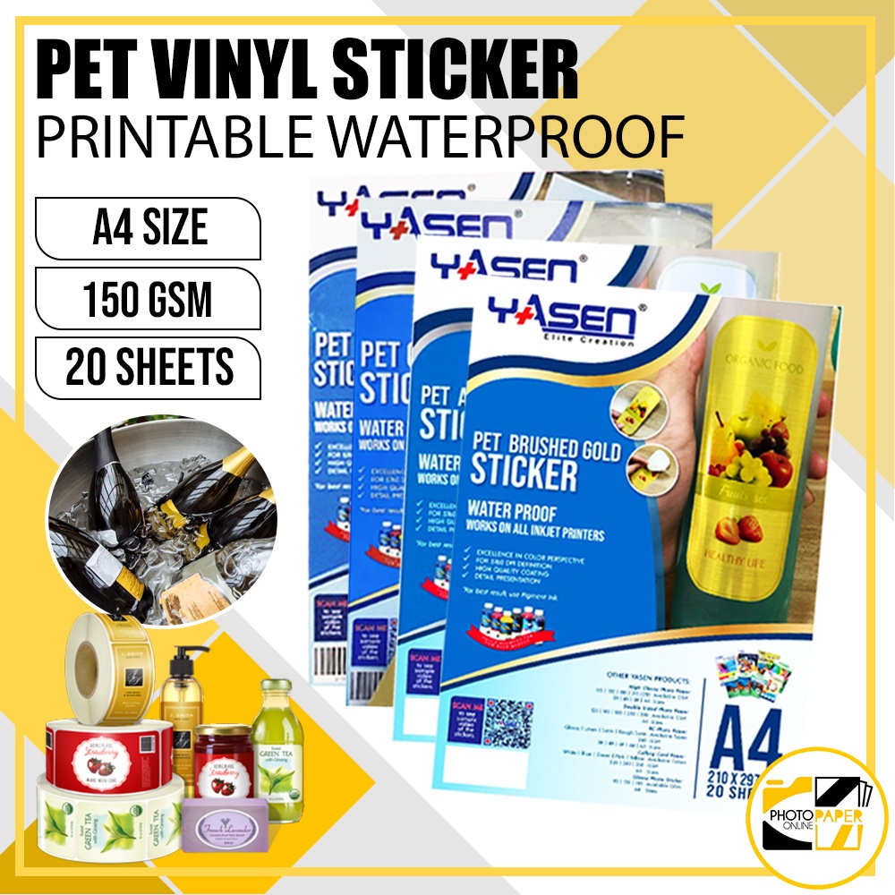 Yasen Transparent Vinyl Sticker Paper A4 150GSM Glossy 20 Sheets