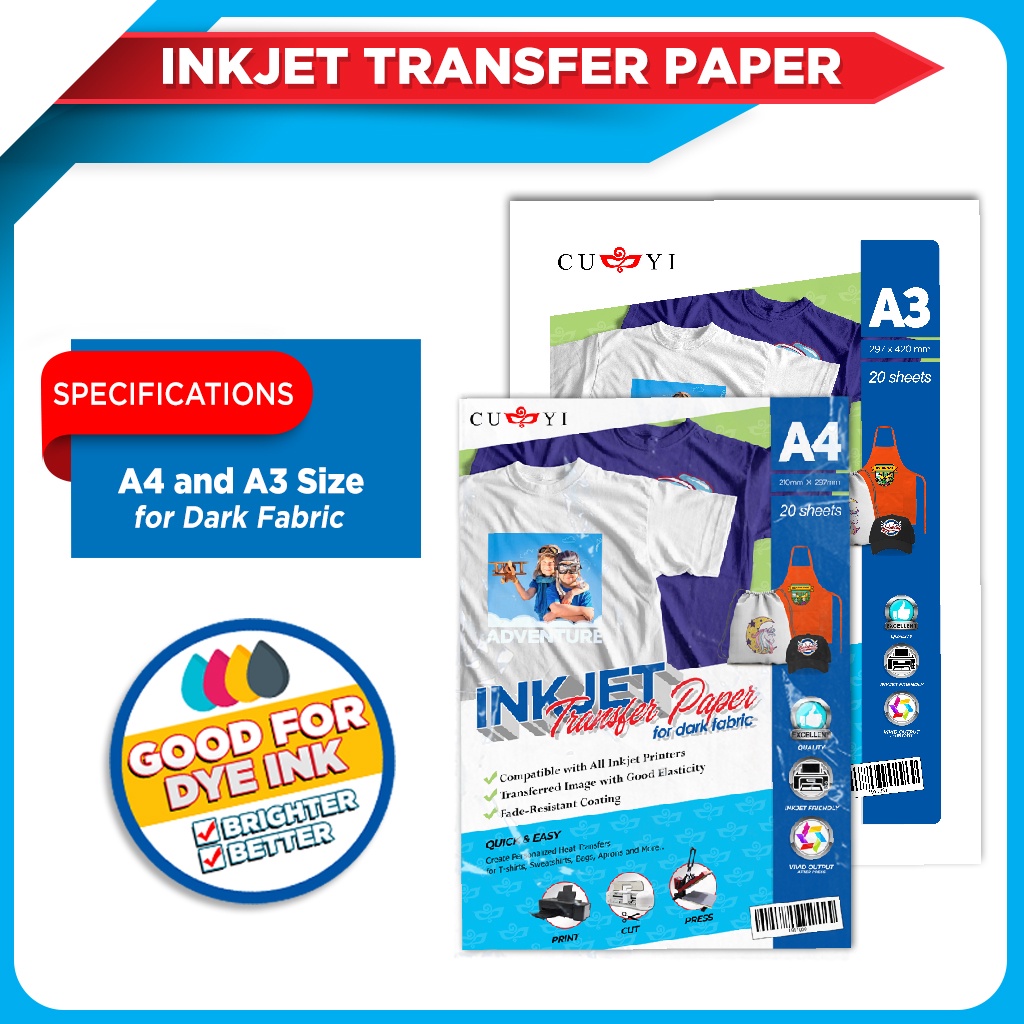 CUYI Dark Transfer Paper A4 Size (20sheets) | Shopee Philippines