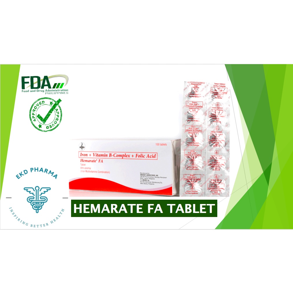 Hemarate Fa Tablet Iron + Vitamin + Folic Acid [100 tablets] FREE 1 FORTIFERFA tablet