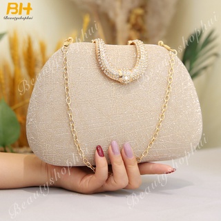 Fashion Black Satin Evening Party Clutch Bags 2022 Pearl Rhinestone Sequins  Clutch Bags