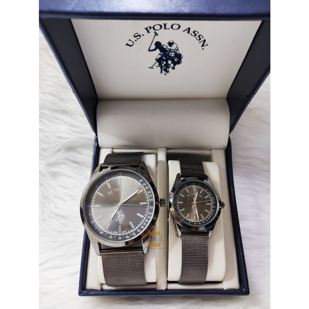 U.S Polo Assn His and Her Black Mesh Strap watch set couple watch