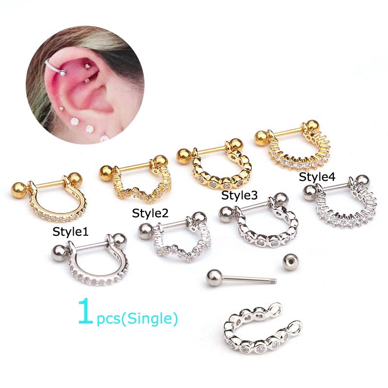 1pcs U Shape Copper Zircon 8mm Length Earring Tragus Pinna Piercing 20g ...