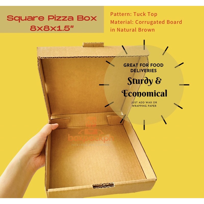 20pcs Square Food Box Pizza Box 8x8x1.5” Corrugated Tuck Top in Natural ...