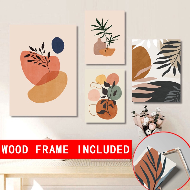 (with frame) boho abstract botanical leaf poster nordic style retro ...
