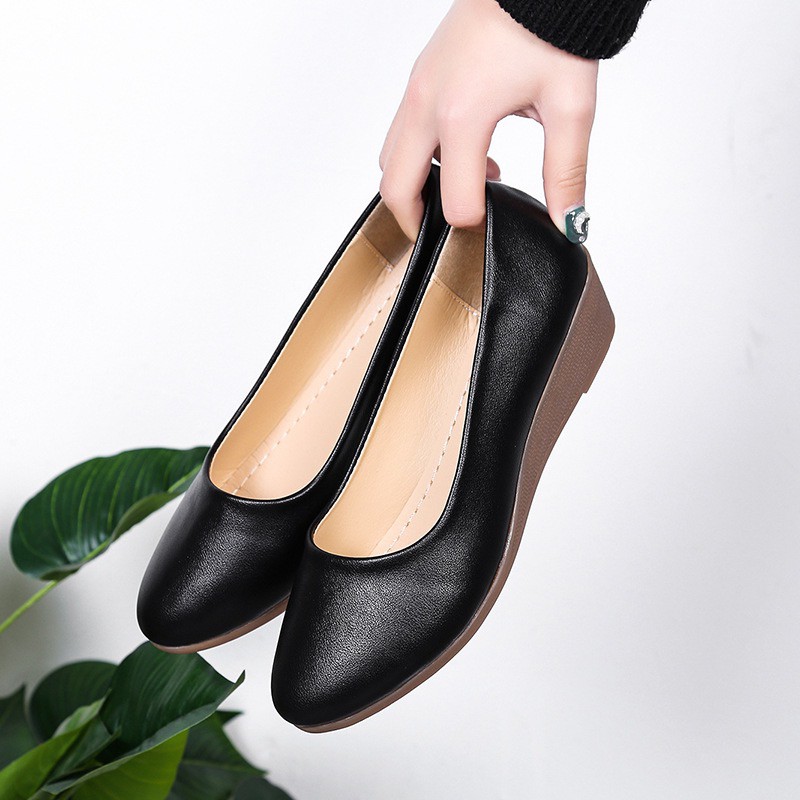 JSJK korean wedge leather mother shoes office black shoes for women student 217 add1size pls Shopee Philippines