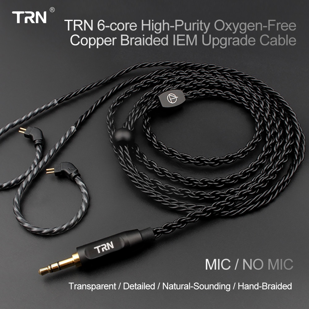 TRN A3 6 Core Braided Silver Plated Cable With Mic HIFI Earphone MMCX ...