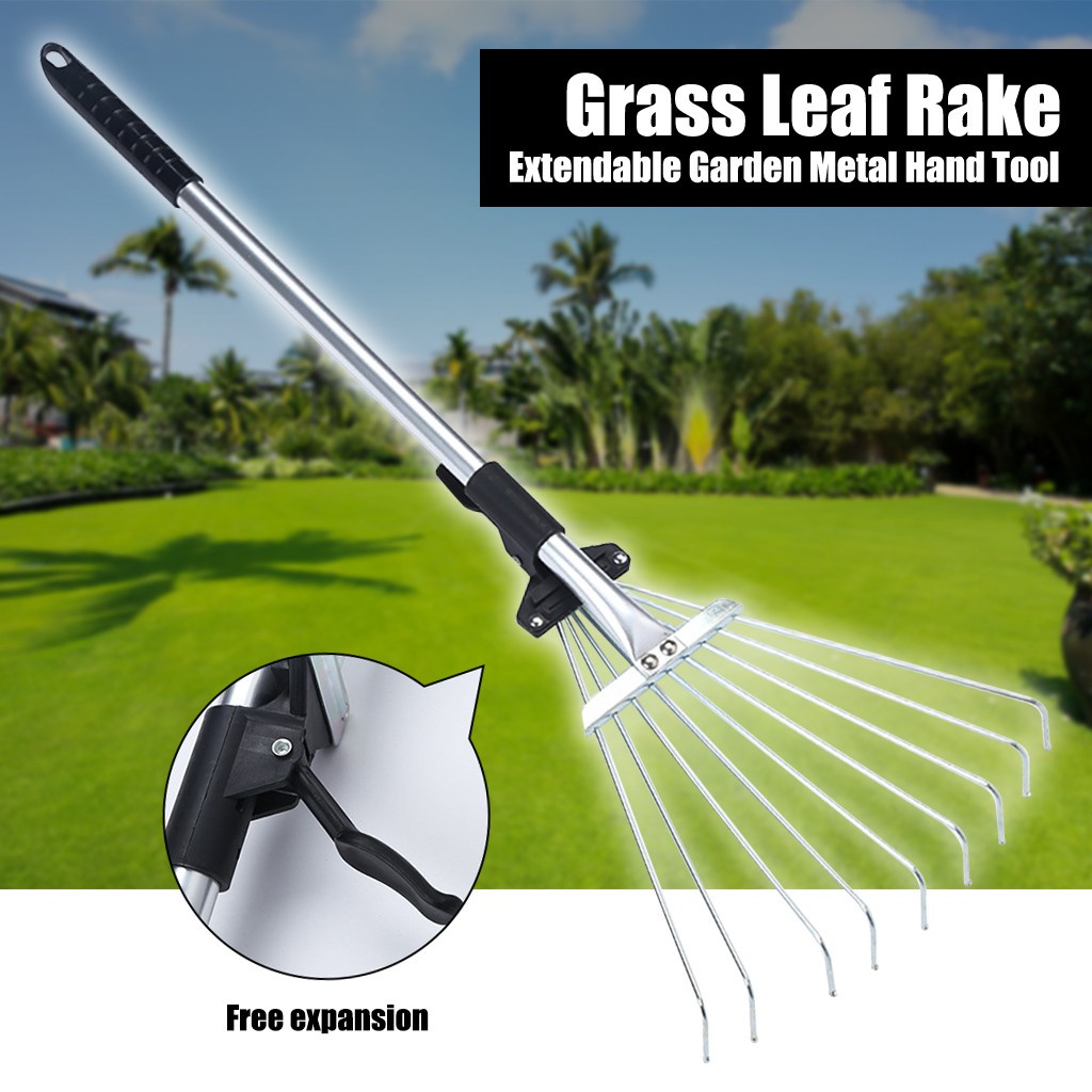 Tool Metal Garden Grass Leaf Hand Rake Extendable Telescopic Garden ...