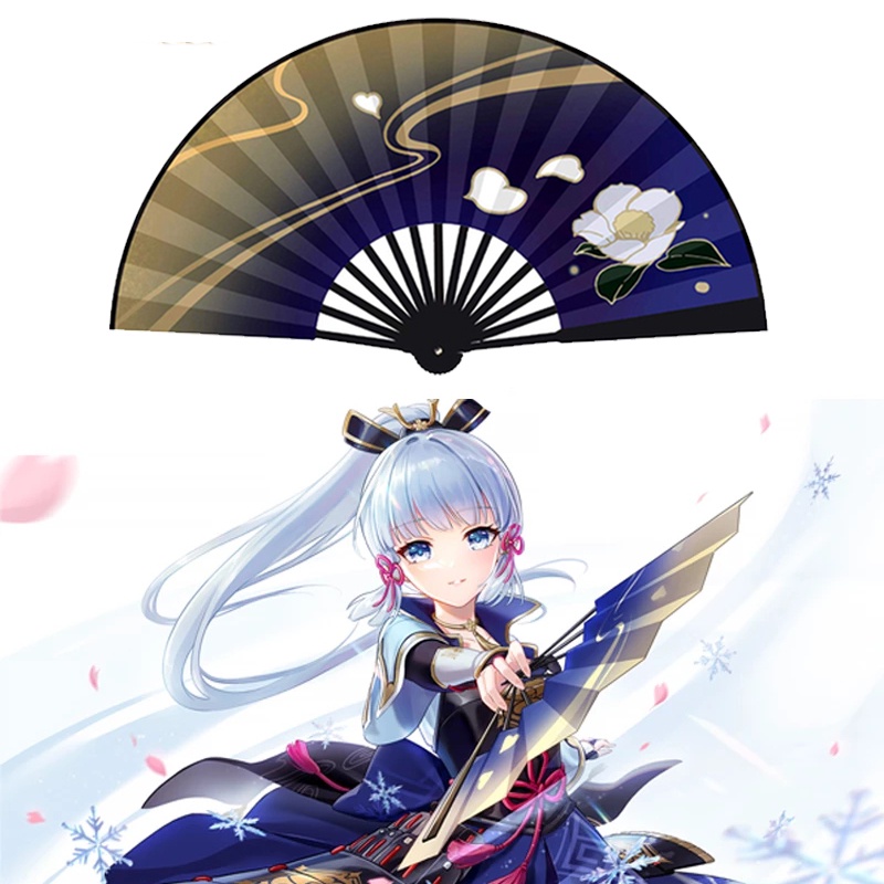 Genshin Impact Kamisato Ayaka Fan Cloth Folding Fan Summer Portable