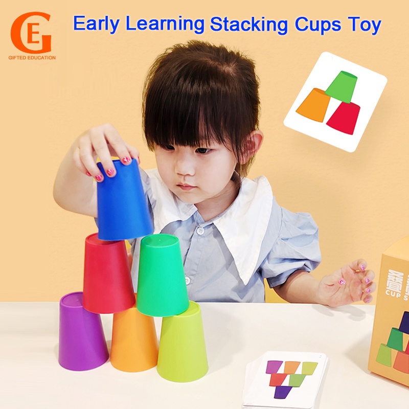 Kids Stacking Cup Toy Rainbow Stack Tower Cups Concentration Balance ...