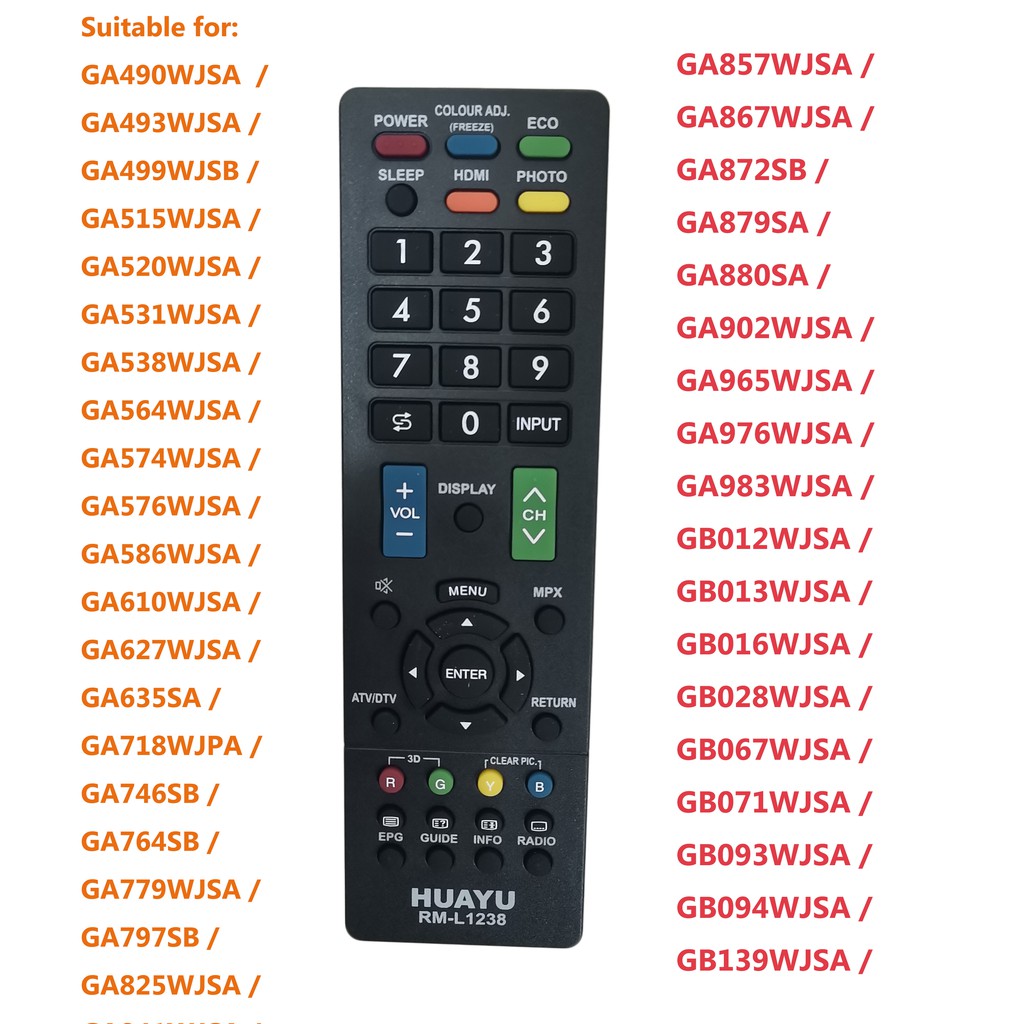 SHARP LED LCD TV REMOTE CONTROL RML1238 FOR GB225WJSA GA976WJSA