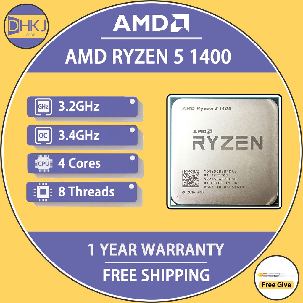 USED AMD Ryzen 5 1400 R5 1400 3.2 GHz Quad-Core Eight-Thread CPU ...