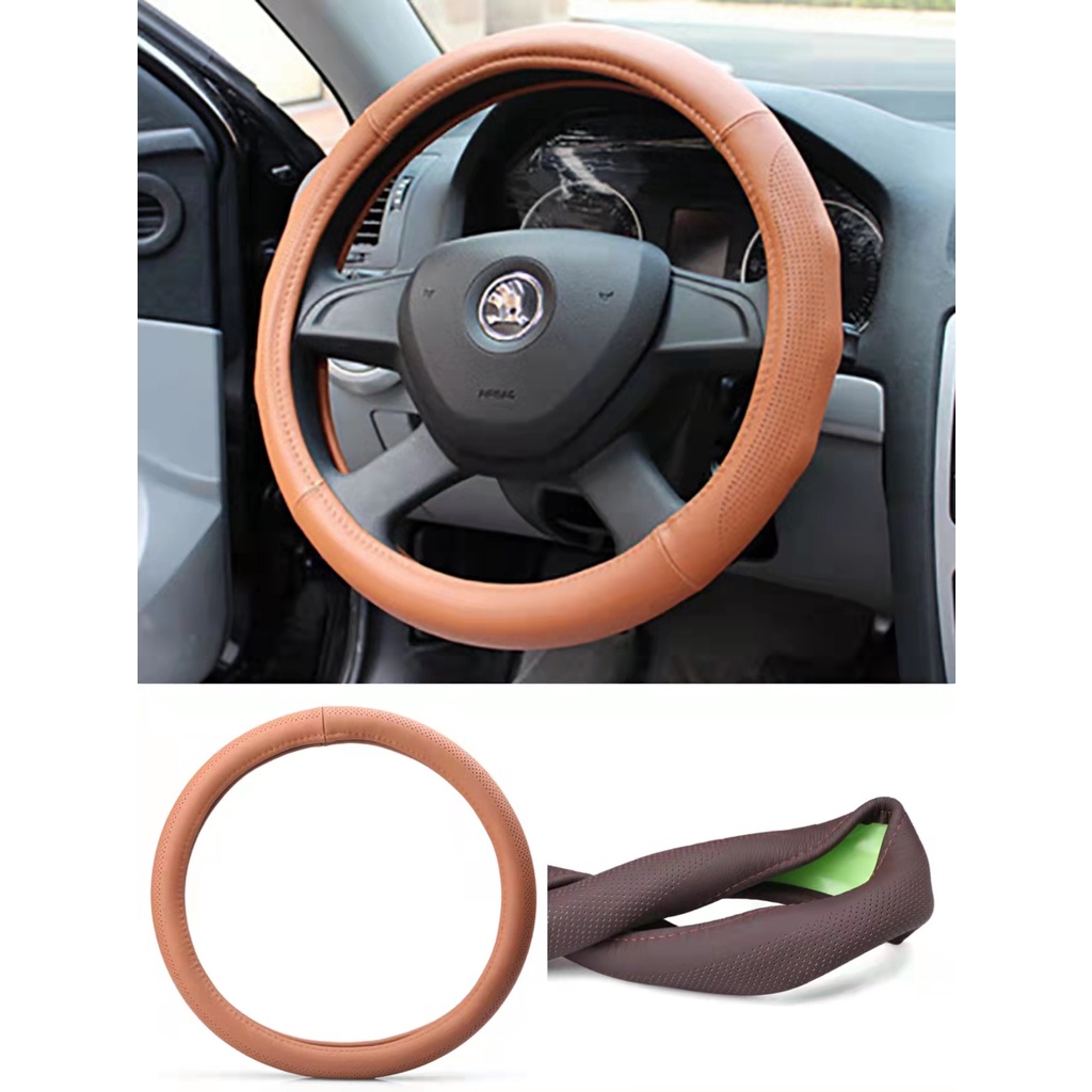 38cm Universal Car Steering Wheel Cover AntiSlip Embossing Leather Carstyling Protective Cover