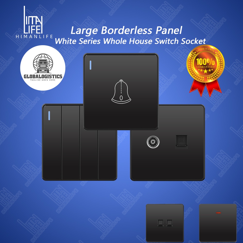 Ultra Rimless Black Plastic Panel Modern Switch Design 1/2/3/4 Gang 1