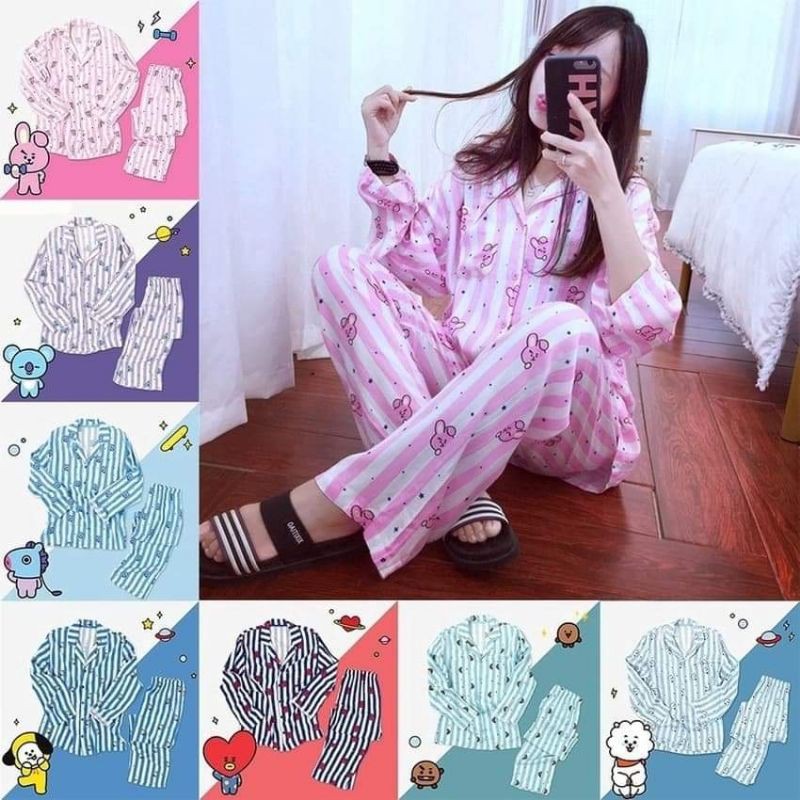 KPOP BT21 Pajamas BTS Cute Sleepwear Pants Two Sets Shopee