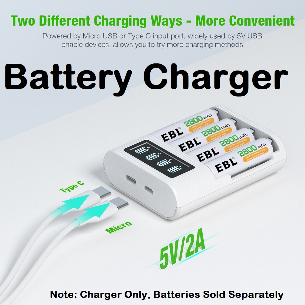 EBL TB6409 Smart AA AAA Battery Charger 4 Slots LCD Rechargeable