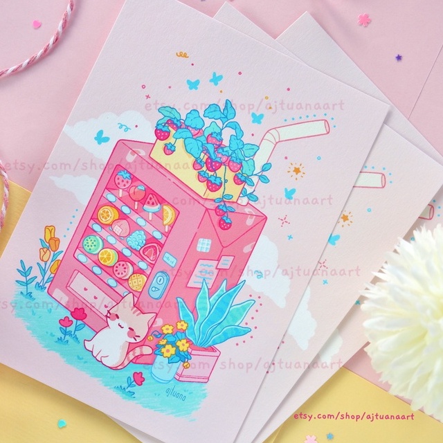 Ajtuana Kawaii Art Print / Pastel Japanese Snack Vending Machince Cute